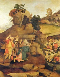 Moses bringt Wasser aus dem Felsen, ca. 1500 (Detail)